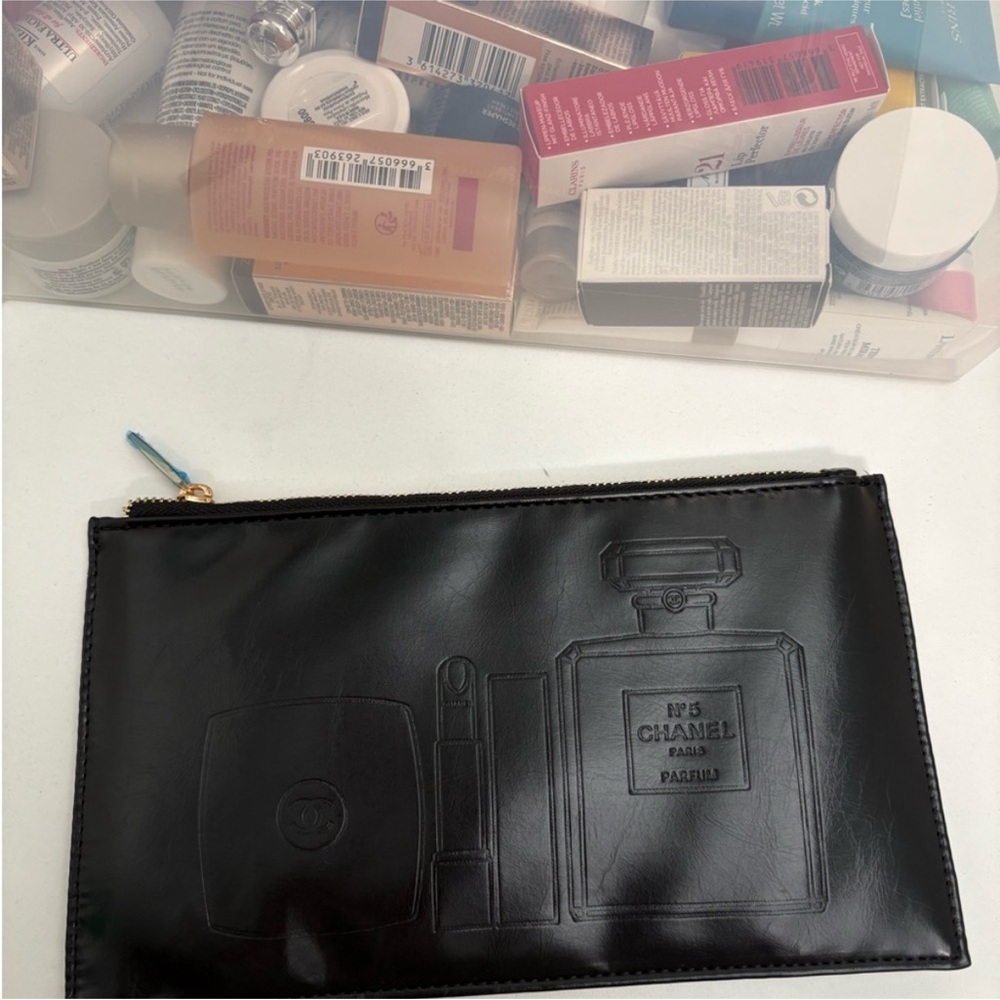 CHANEL Embossed Black Cosmetic bag